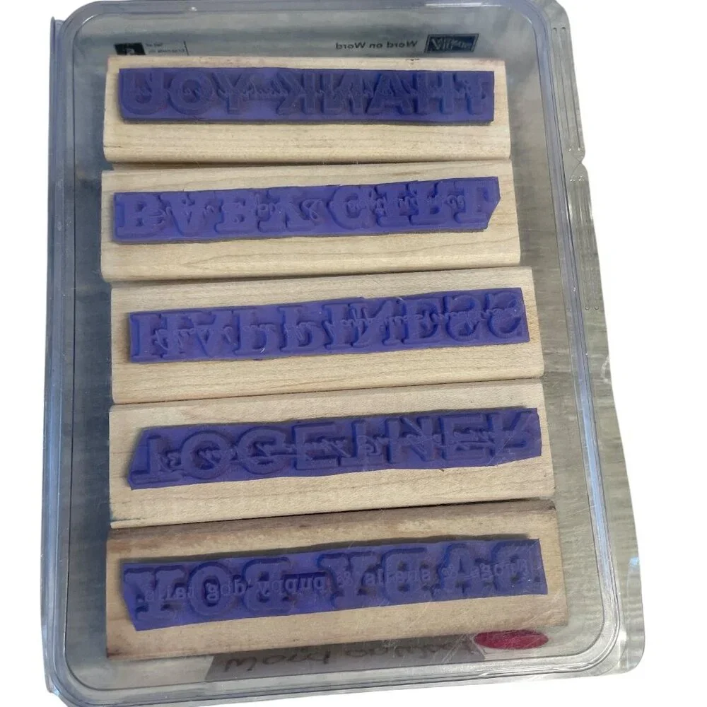 Stampin' Up! Wood Mounted Rubber‎ Stamp Set 'Baby Boy' Sentiment 5-Piece